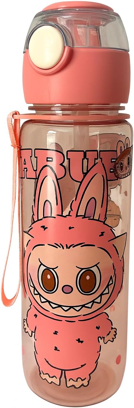 Labubu Straw Water Bottle , Baby Pink