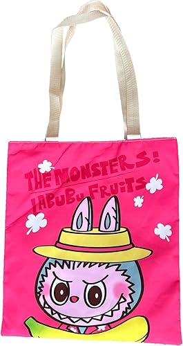 Large-Capacity Labubu Nylon Tote Bag with Straw Hat Print - Image 2