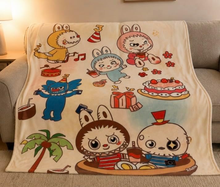 Labubu White Throw Blanket