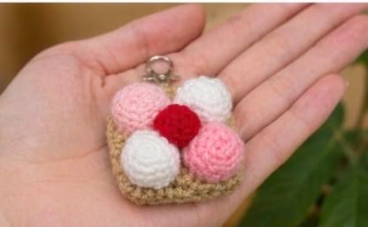 Handmade Crochet Sponge Marshmallow Cookie Keychain - Image 2
