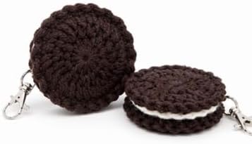 Handmade Crochet Keychain Chocolate Sandwich Cookie Design - Image 2