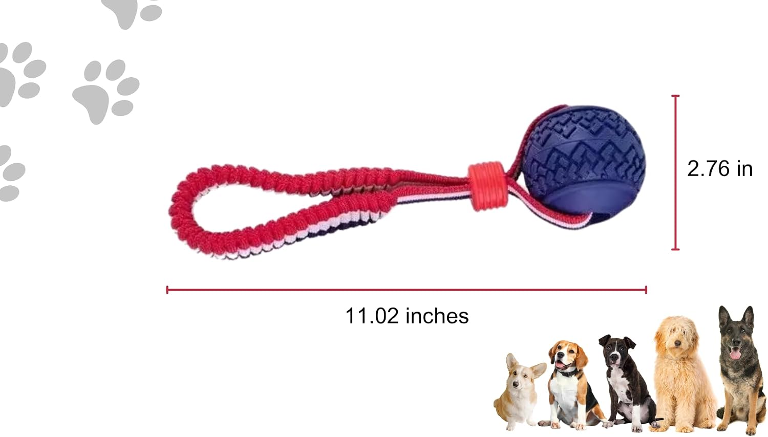 Dog Rope Tug Toys with Textured Rubber Ball - Image 2